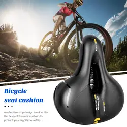 Ergonomic Bicycle Seat Memory Foam Cushioned Wide Bicycle Saddle with Shock Absorption Reflective Strip for Indoor/outdoor