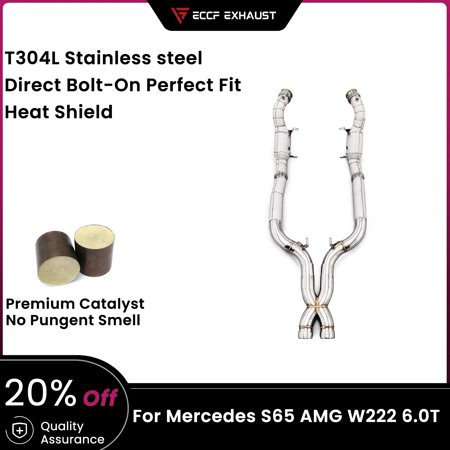 

ECCF Sports Downpipe With Heat Shield For Mercedes S65 AMG W222 6.0T Aggressive Exhaust Sound High Flow Performance Upgrade
