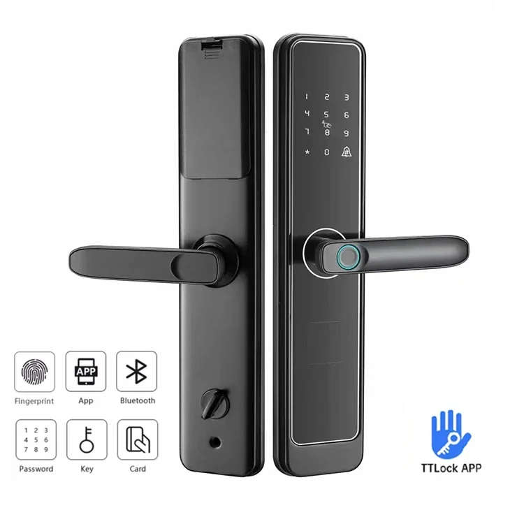 Secure electronic password, fingerprint, T-lock, digital handle, remote control, keyless door lock, steel brass door, intelligen