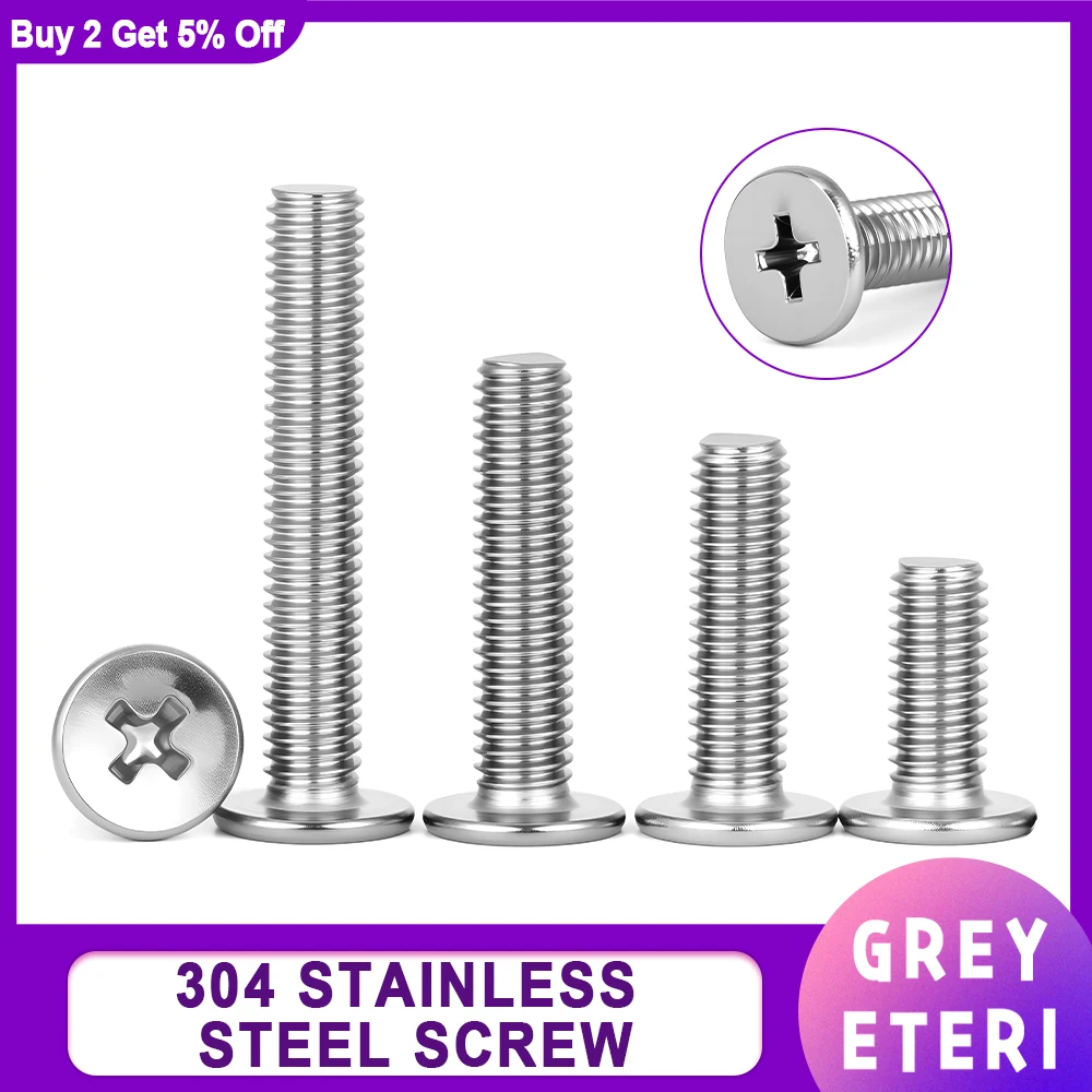 304 Stainless Steel Phillips Ultra Thin Flat Wafer Head Screw Thin Laptop Cross Bolt Screw for Computer M1.6 M2 M2.5 M3 M4 M5 M6