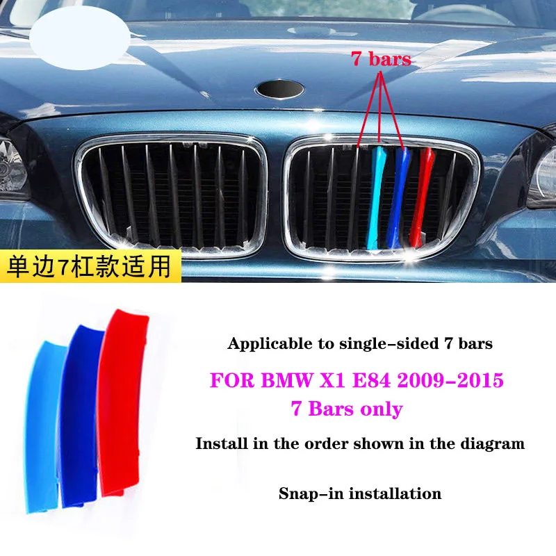 Tri-color Front Grill Grille Bar Strip Buckle Covers Decoration For BMW X1 E84 F48 F49 M Sport fit  original middle grille