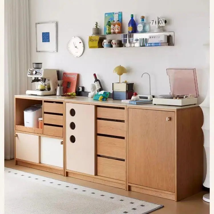 mortise and tenon module dining side cabinet cherry color small apartment floor-to-ceiling coffee bar counter rock slab storage