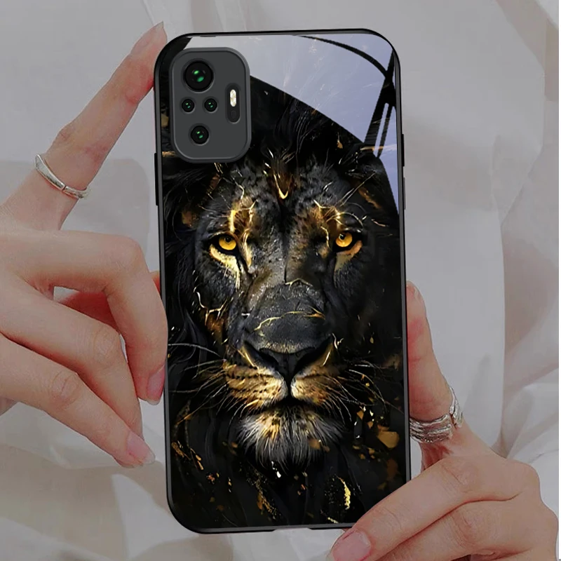 Shadow Monarch Lion Black Glass Phone Case For Redmi Note 8 9 9S 12S 10 Pro 11 12 13 Pro 14 Pro K60 13C 14C 3 12 13 Back Cover view 3