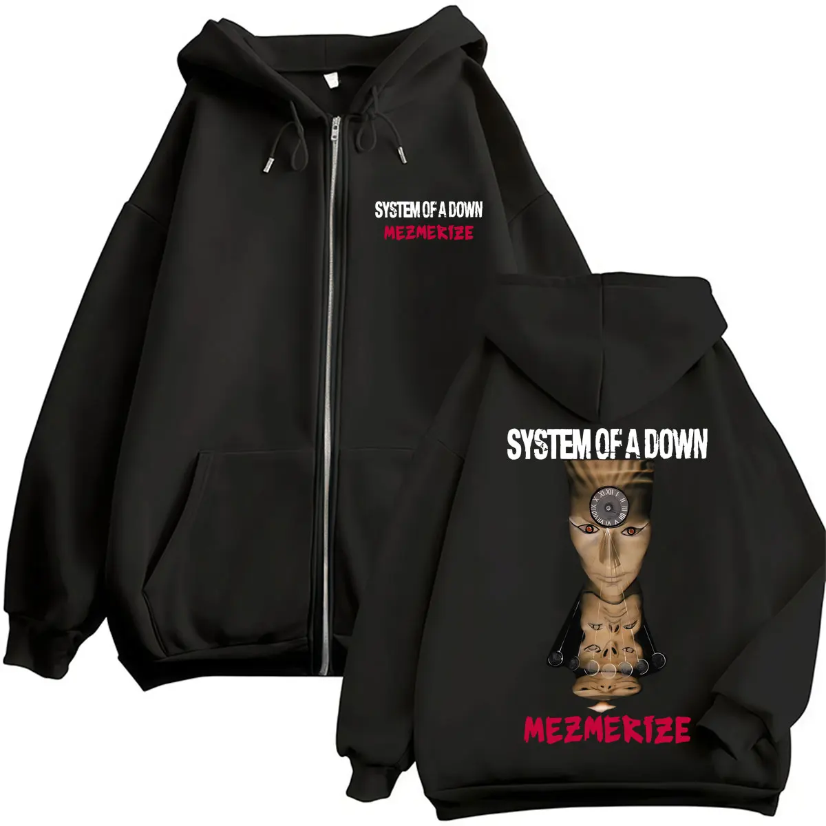 Rock Band System of A Down Mezmerize Album Zip Up Hoodies Men's Gothic Vintage Metal Music Sweatshirt Loose Fleece Coats Male