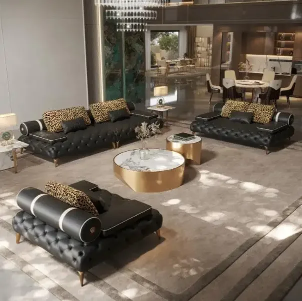 Leather minimalist design combination sofa set villa apartment home living room furniture
