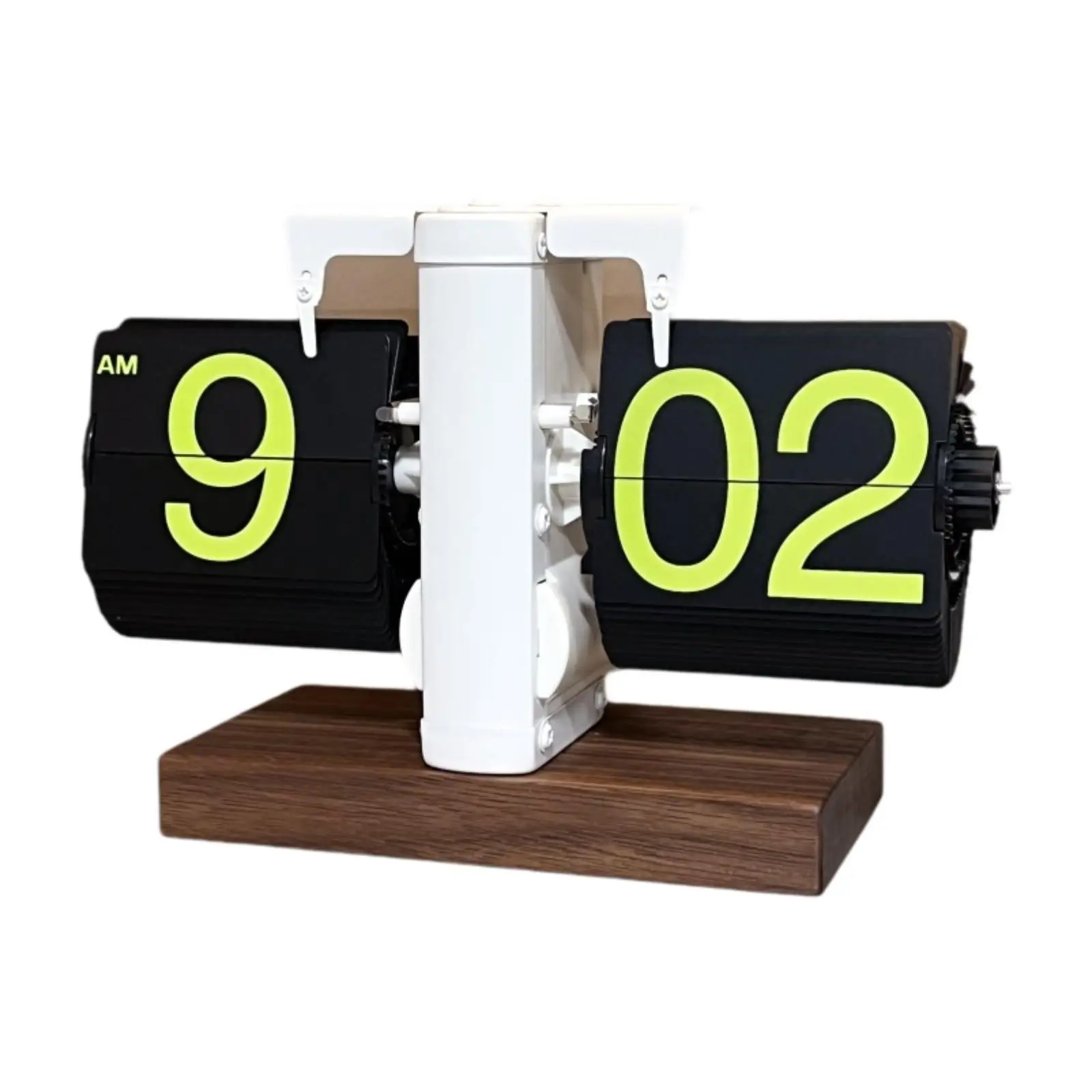 Flip Down Clock Retro Design Creative Wood Base Automatic Page Turning Clock