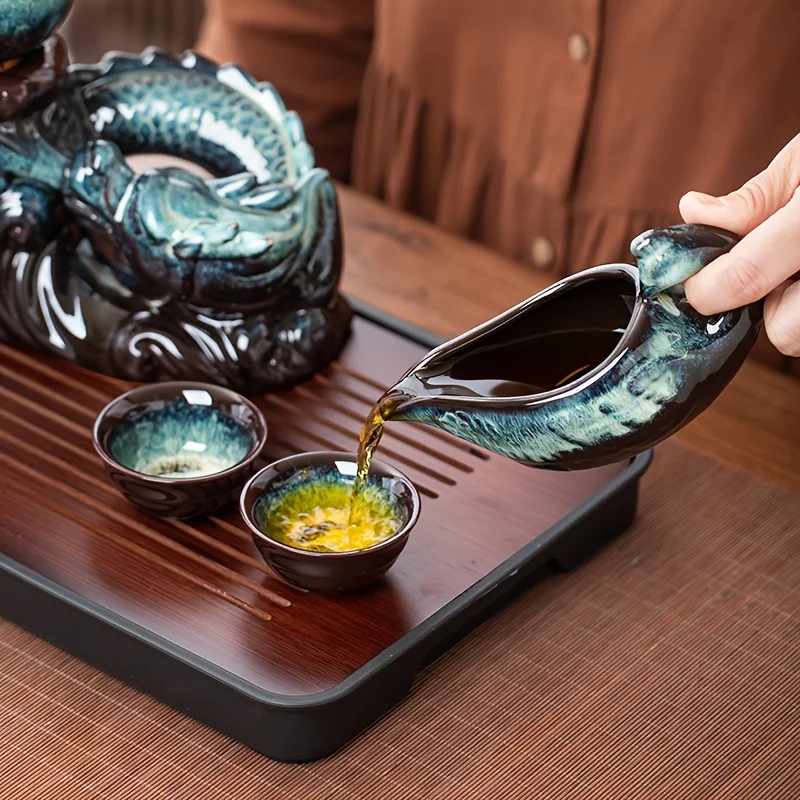 Coiling Dragon keramische theepotset - roterende uitloop luie brouwer, moeiteloos gieten, premium theerituele collectie