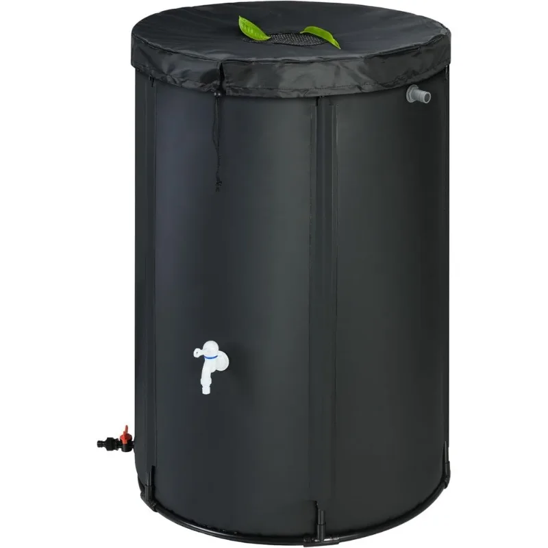 

Portable Collapsible 100 Gallon Rain Barrel Water Storage Tank with Spigot Overflow Kit Black