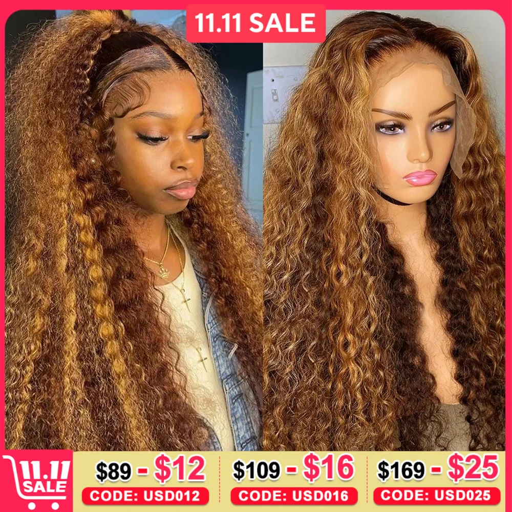 16-36 Inch Highlight Ombre Hd Lace Frontal Wig Curly Human Hair Wigs 4/27 Colored 13x4 13x6 Deep Wave Curly 4x4 Lace Closure Wig