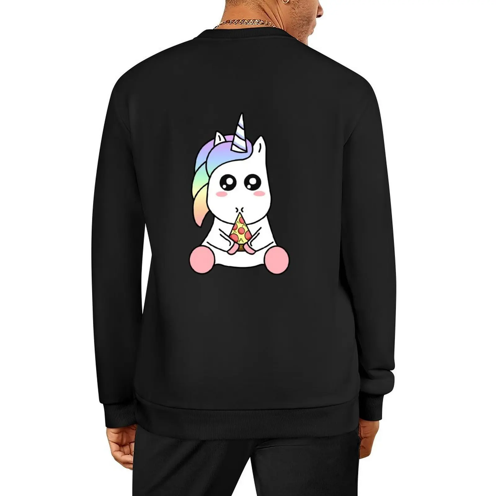 

Cute Funny Kawaii Unicorn Eating Pizza Slice Magical Rainbow Pullover men clothing winter clothes men sweatshirt