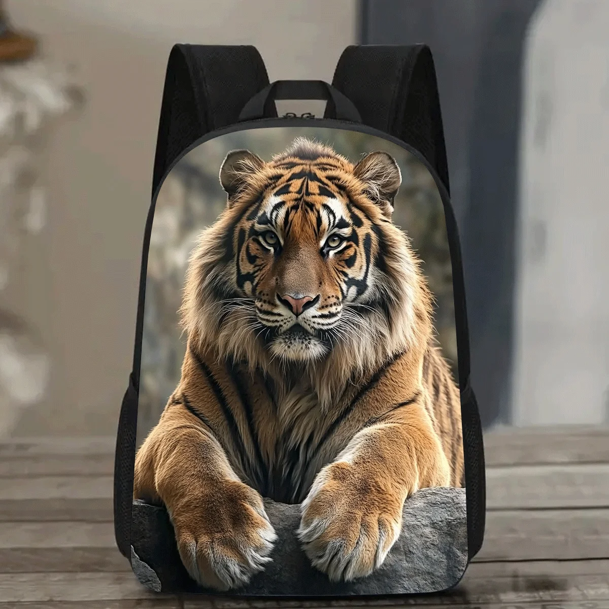 

1pc Tiger Print 17-inch Laptop Backpack with Water Bottle Holder - Lightweight Durable School Backpack for Men & Women, Adjustab
