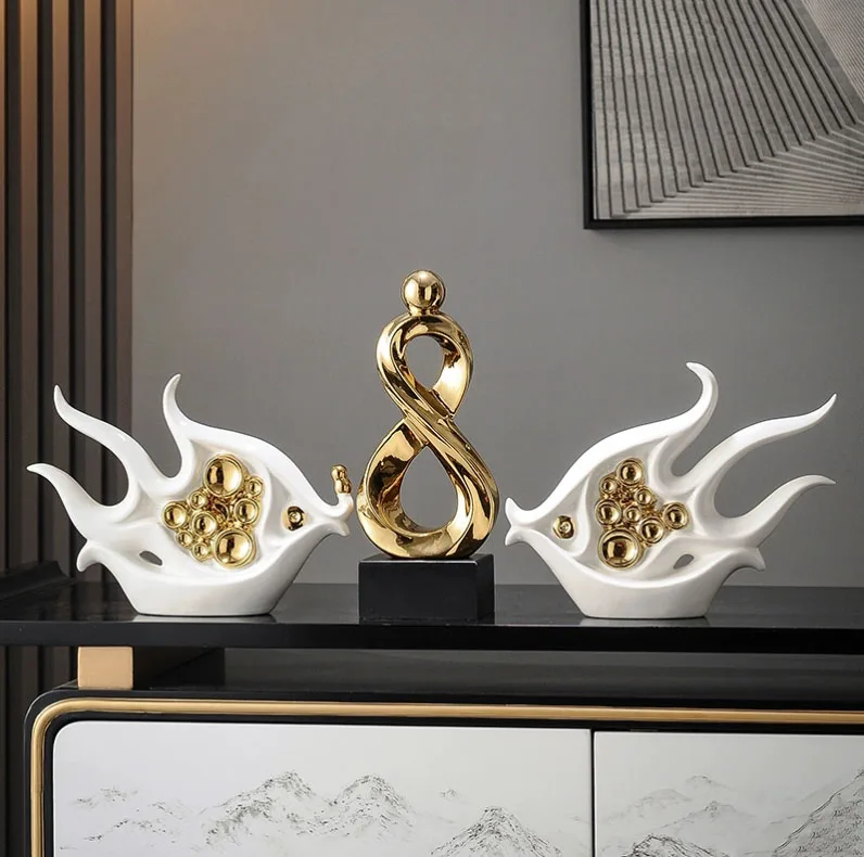 

Modern Creative Annual Surplus Fish Ceramic Ornaments Office Desktop Figurines Decoration Home Porch Cabinet Furnishing Crafts