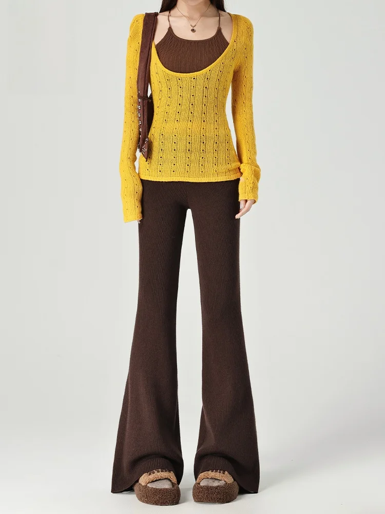 Bla عالية الخصر محبوك اليوغا السراويل النسائية الخريف الشتاء التخسيس جرس بوت مرونة سراويل تقليدية طماق Faionable