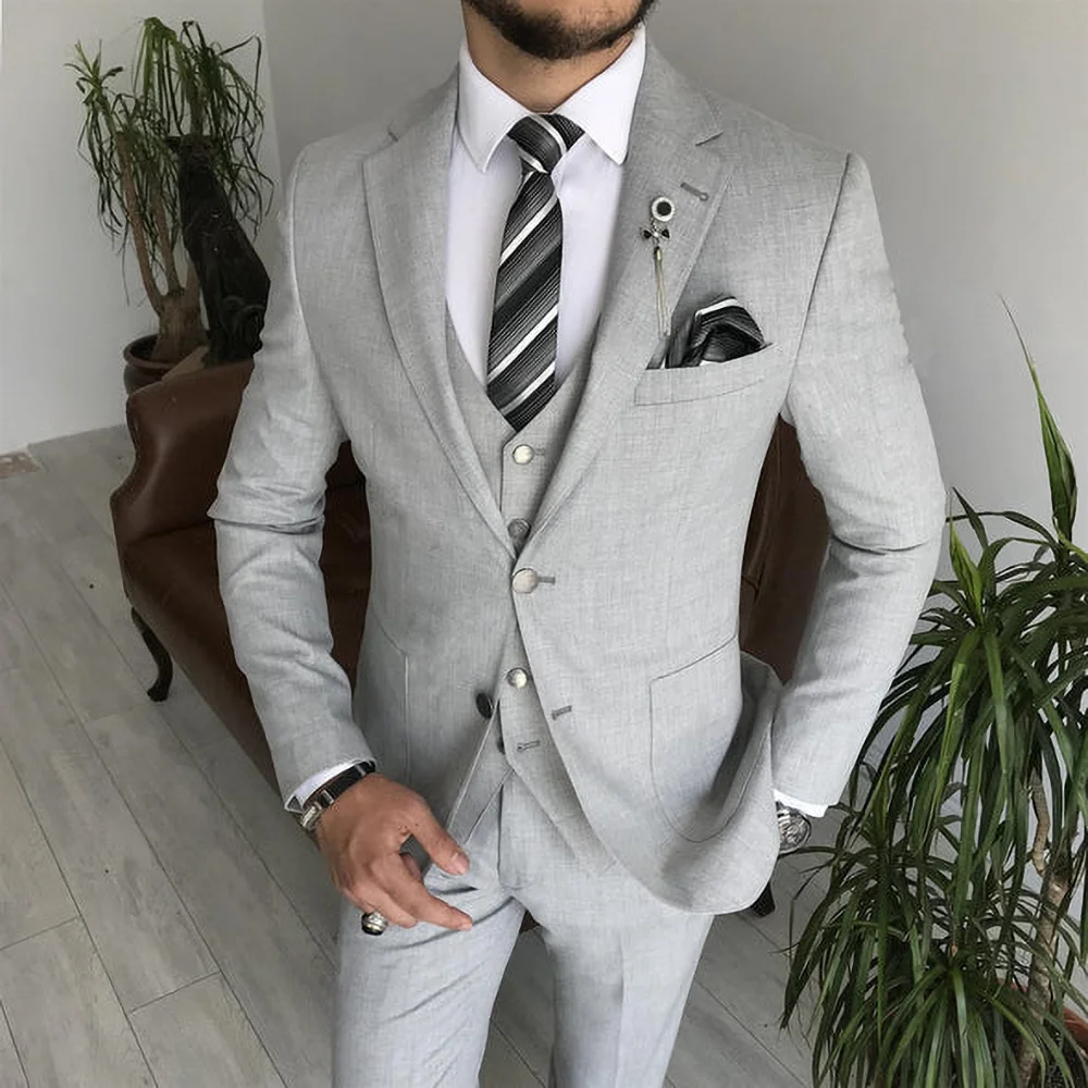 

Light Gray Notch Lapel Single Breasted Suits for Men 3 Piece Chic Formal Casual Business Wedding Tuxedo (Blazer+Vest+Pants)