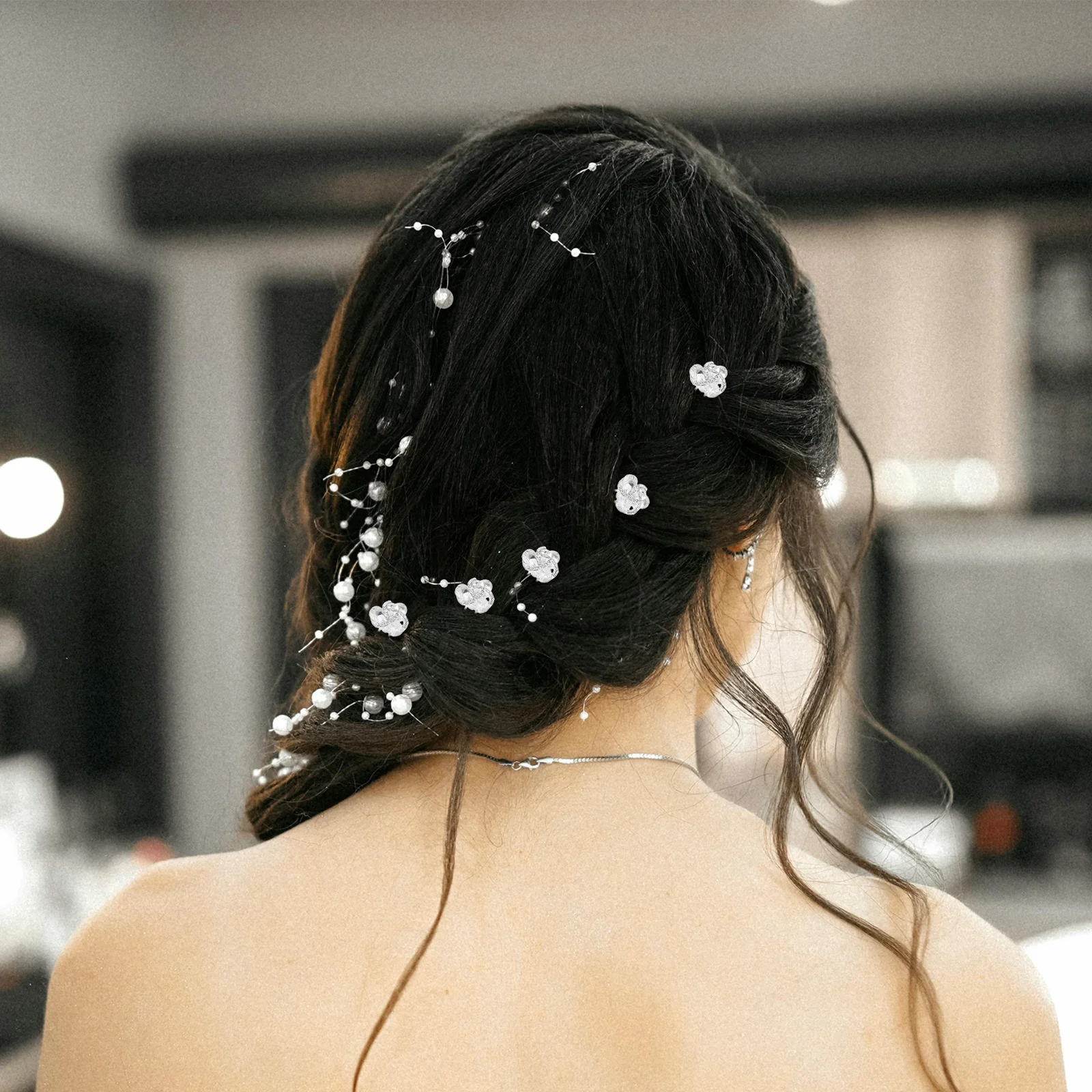 

6pcs Rhinestone Floral Hairpin Silver Alloy Women Hair Ornament For Bride Wedding Party Bridal Accessories