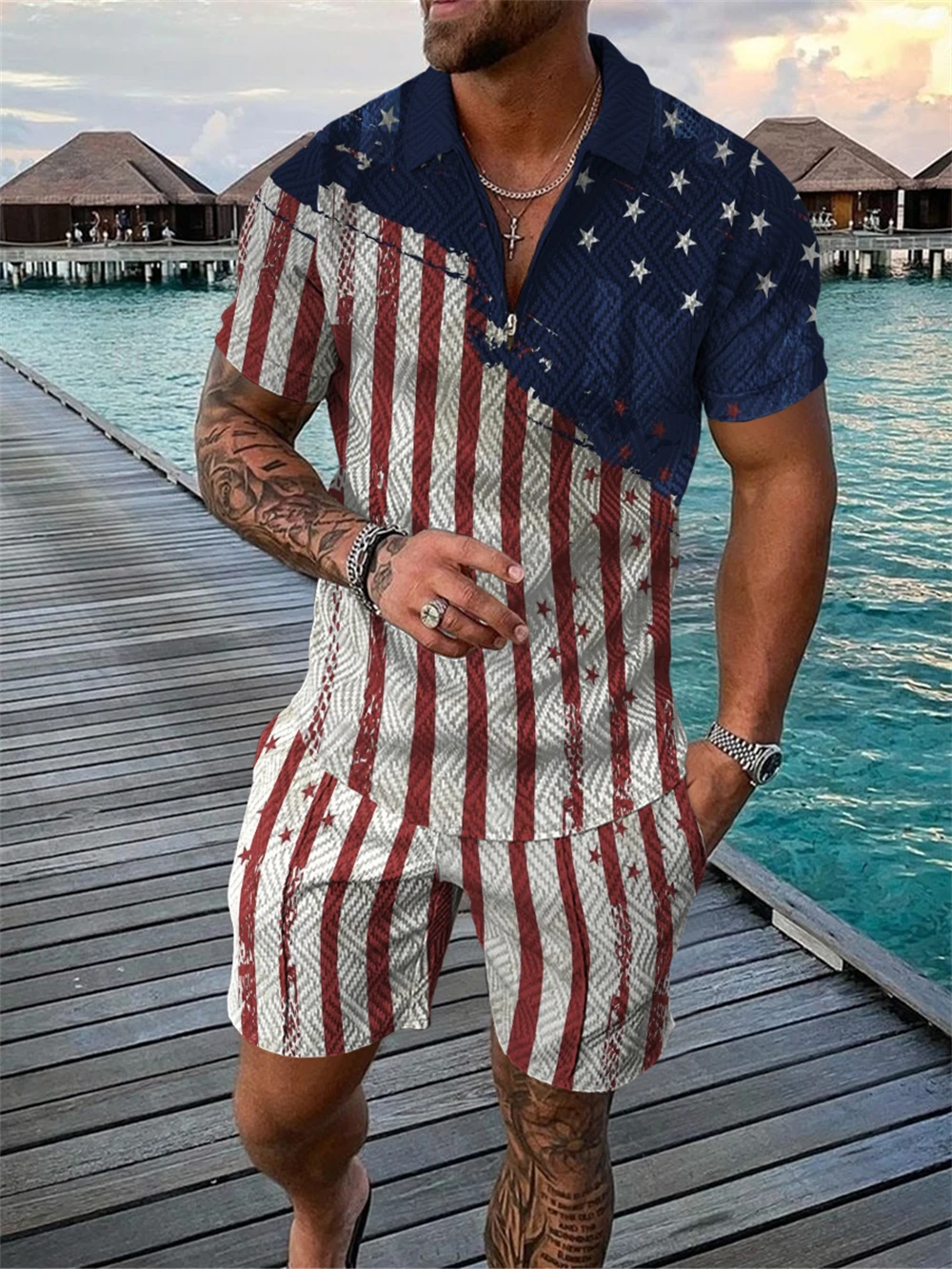 2023 neue Sommerkleid ung Herren Shorts Set Kurzarm Reiร verschluss Polos hirt Street T-Shirt zweiteilige Casual Sportswear