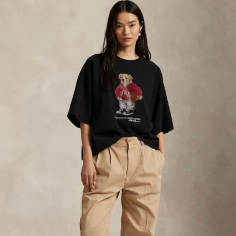 

Letter Printed Long Sleeve Hoodie Spring Fall Casual Drawstring Sleeve Hooded Regular Fit Drop Shoulder Black Bear Sweatshirt