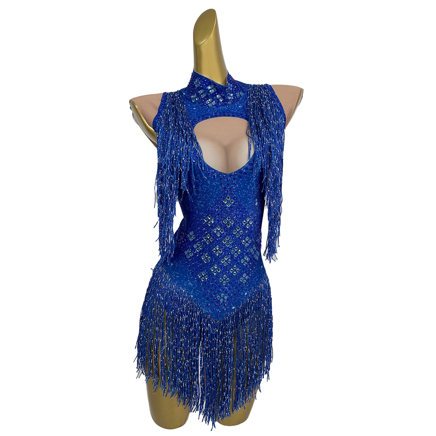 New Style Blue Sparkly Rhinestone Women Jumpsuit Sexy Tassel Leotard Suit Stage Performance Nightclub Show Outfit Fangkuai