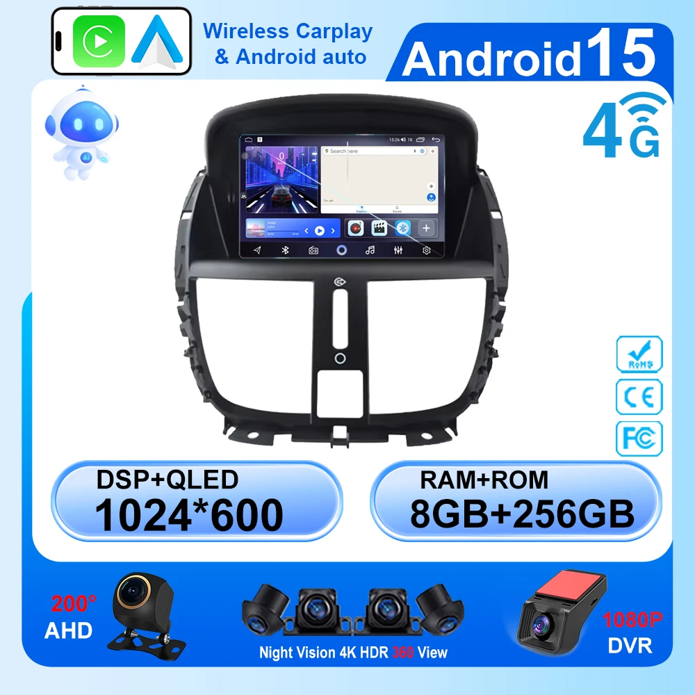 9 inch Android Wireless CarPlay For Peugeot 207 207CC 2006 - 2015 Car Radio Multimidia Android Aut Car Intelligent Systems FM RD