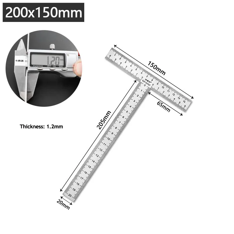 1PCS Integrated Stainless Steel T-shaped Ruler with 90 Degree Right Angle and Thickened Scale T-shaped Engineering Ruler