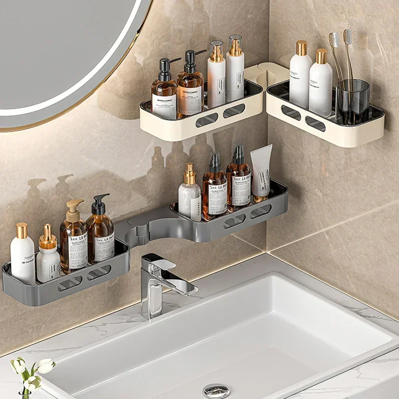 180 ° Rotating Thickened Bathroom Storage Rack Single Layer Non Perforated Toilet Washstand Rotating Wall Mounted Storage Rack