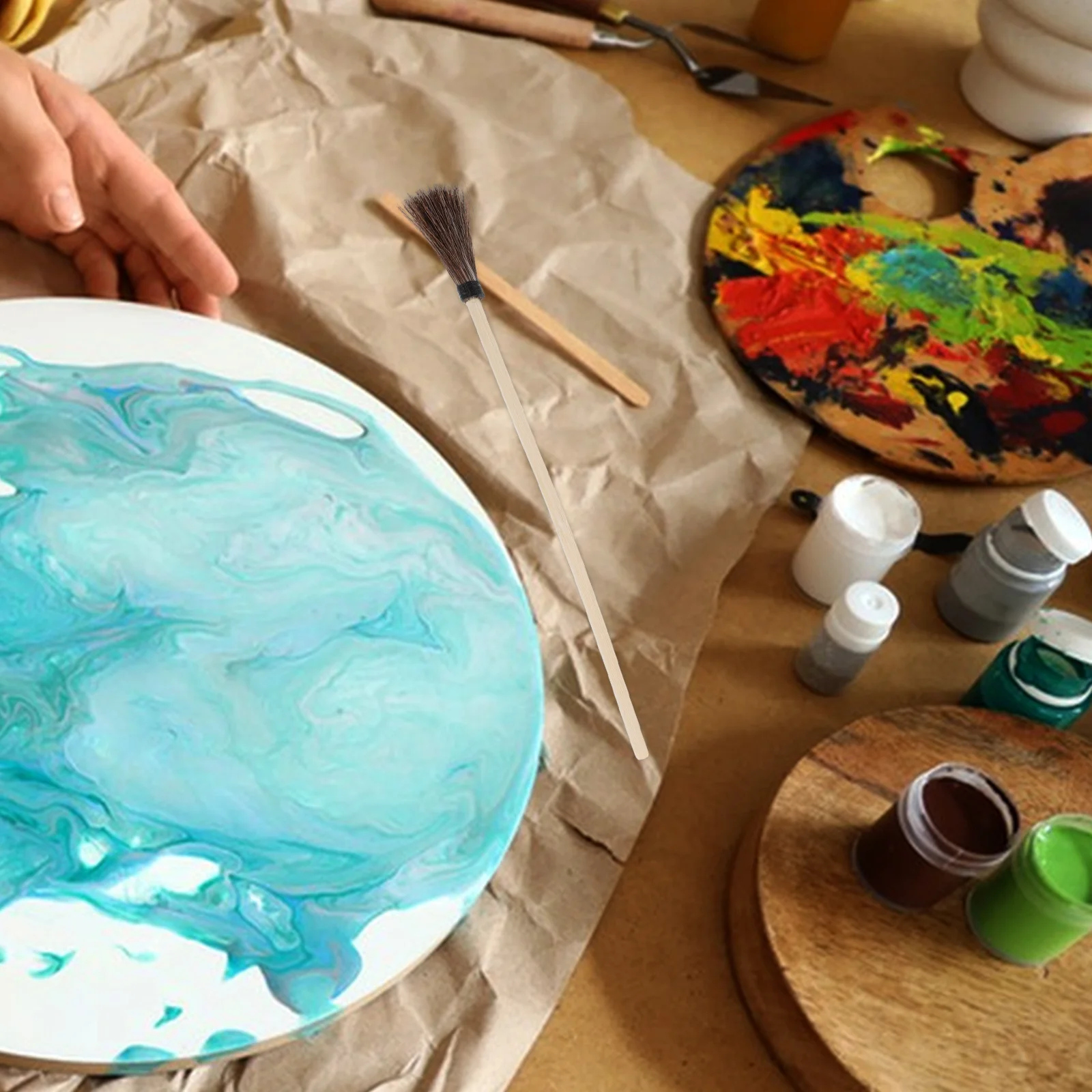 

4pcs Wet Marbling Brush Tool: Horsehair Bristle Turkish Art Supplies For Watercolor Fabric Painting Detailing Beginner Projects