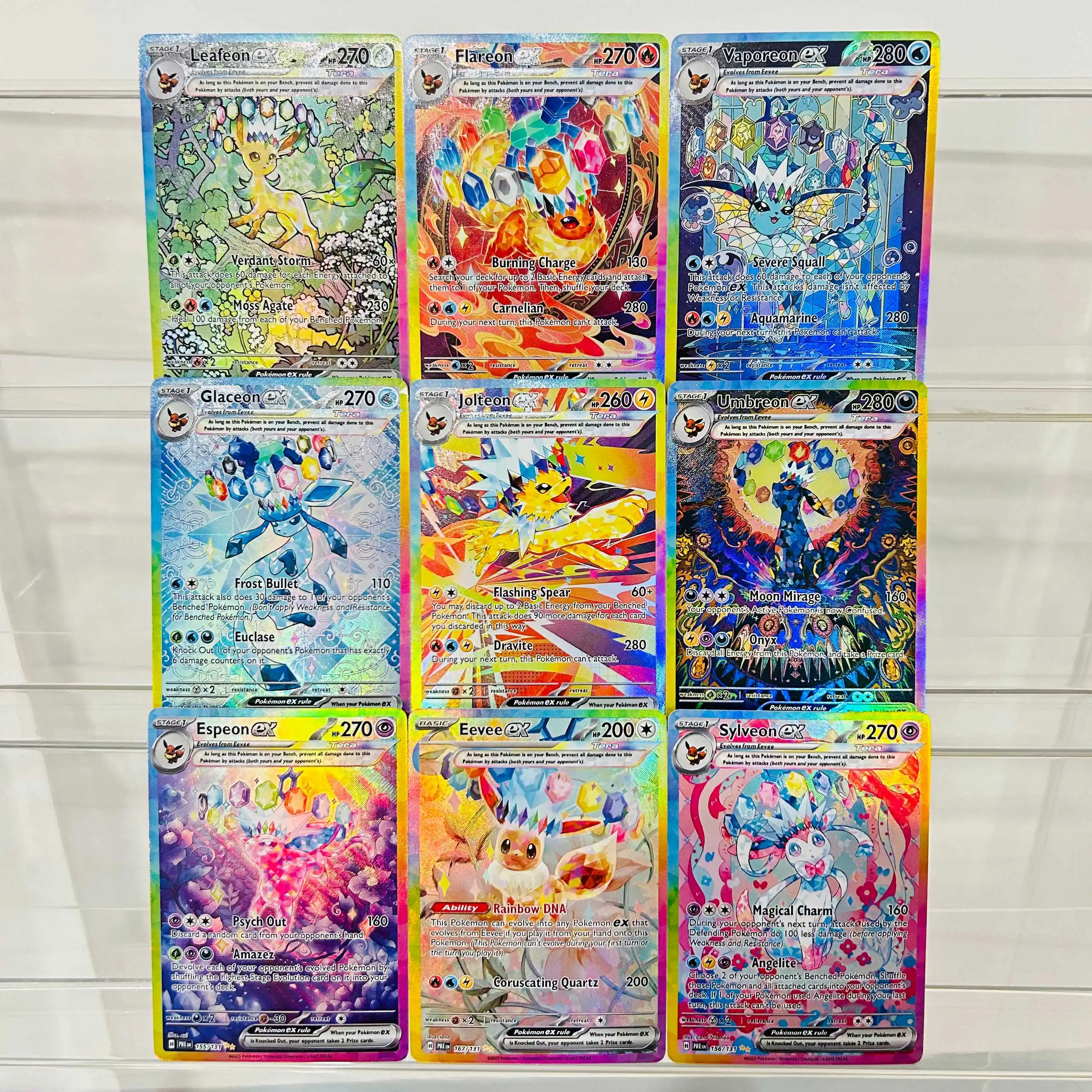  9Pcs Eevee Umbreon Sylveon Vaporeon  Flareon DIY Holographic Cards Collectible Grade Premium Anime Collection Card