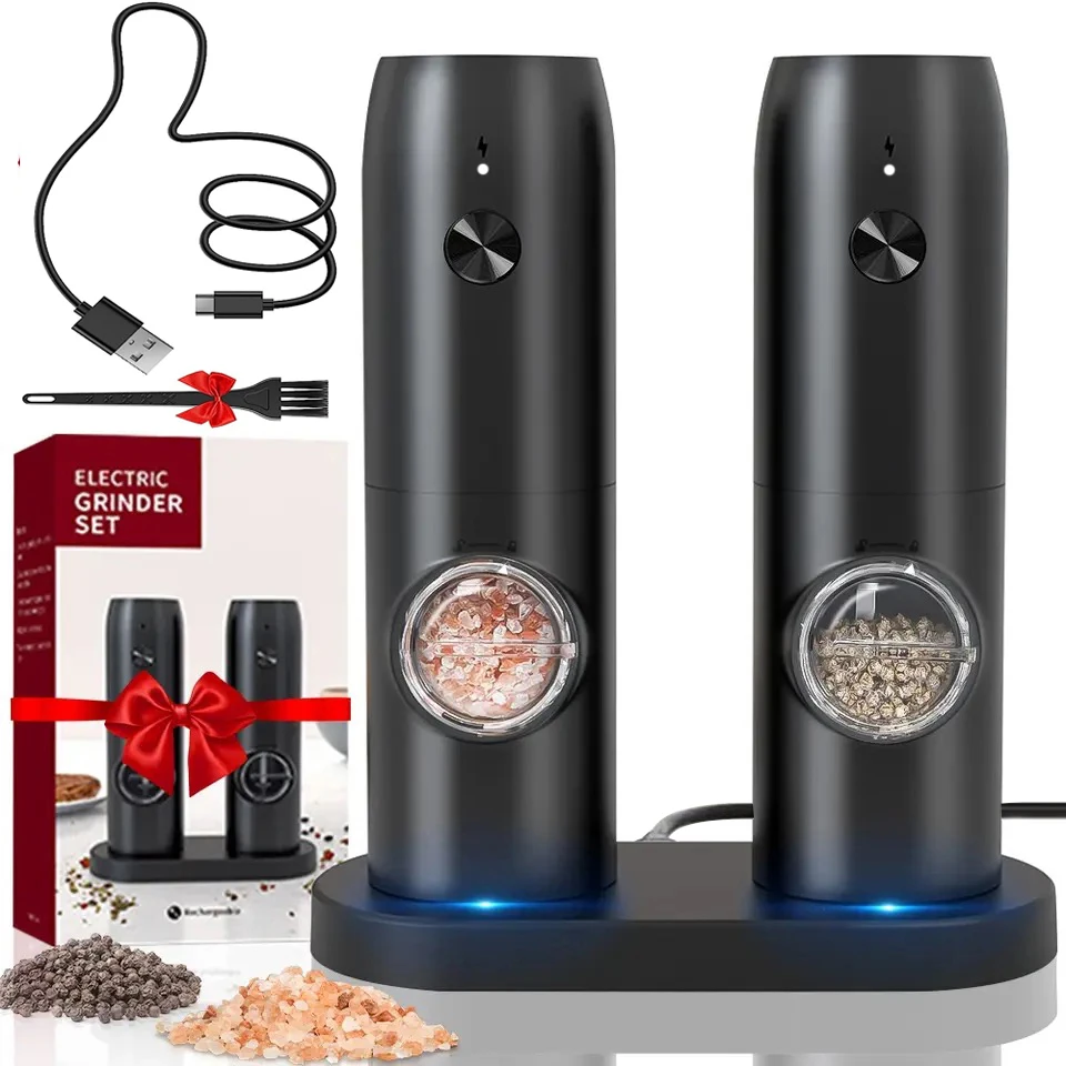 Rechargeable Electric Pepper Grinder Salt And Pepper Mills USB Charging Spice Grinder With LED Light Adjustable Coarseness Mills