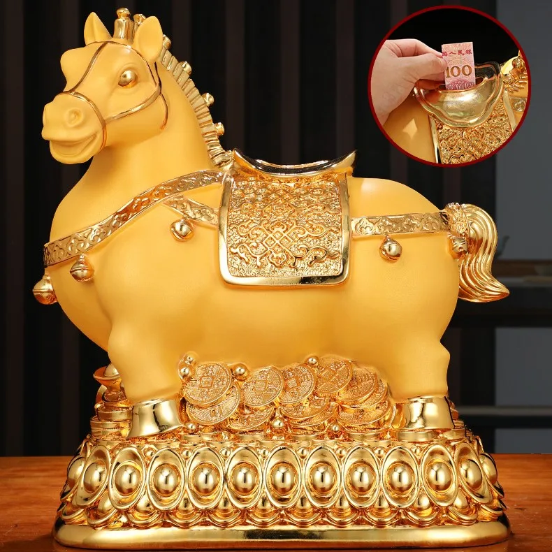 Wealth Gold Horse Money Tank Decoration Creative Money Tank Resin Crafts Home Living Room Tv Cabinet Decor Gifts Ornaments