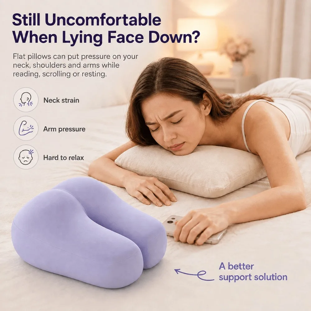 Hip-Shaped Prone Support Pillow 3D Foam Stomach Sleeping Cushion for Face Down Reading Phone Use Napping and Relaxing at Home