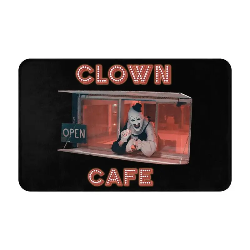 Custom Terrifier Clown Cafe Front Door Mat Anti-Slip Outdoor Absorbent Doormat Garden Garage Entrance Rug Carpet