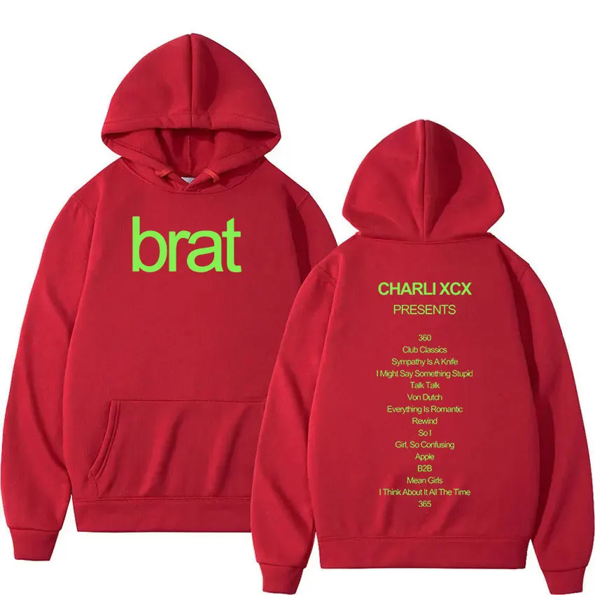 Charli xcx BRAT Tour 2024เสื้อสเวตเชิ้ตแฟชั่นคุณภาพสูงย้อนยุคเสื้อฮู้ดชายหญิงพิมพ์ลายตัวอักษรเสื้อผ้าแบบสวมหัวโอเวอร์ไซส์