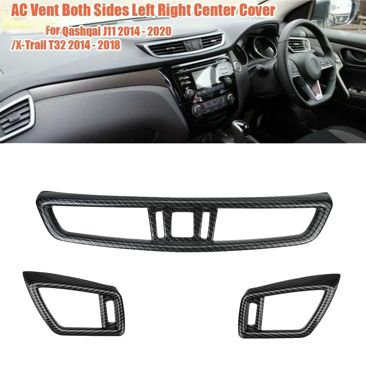 3Pcs Car AC Vent Center Air Conditioning Outlet Cover Trim for Nissan Qashqai J11 X-Trail X Trail T32 2014-2020