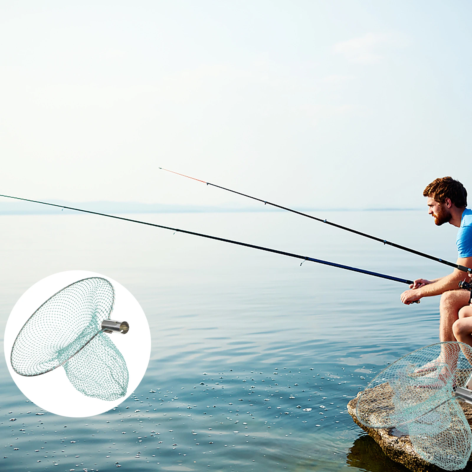 

1pc Fishing Net Head Stainless Steel Nylon Mesh Lightweight Portable Lake River Hand Dip Net for Faucets Squids Shawls