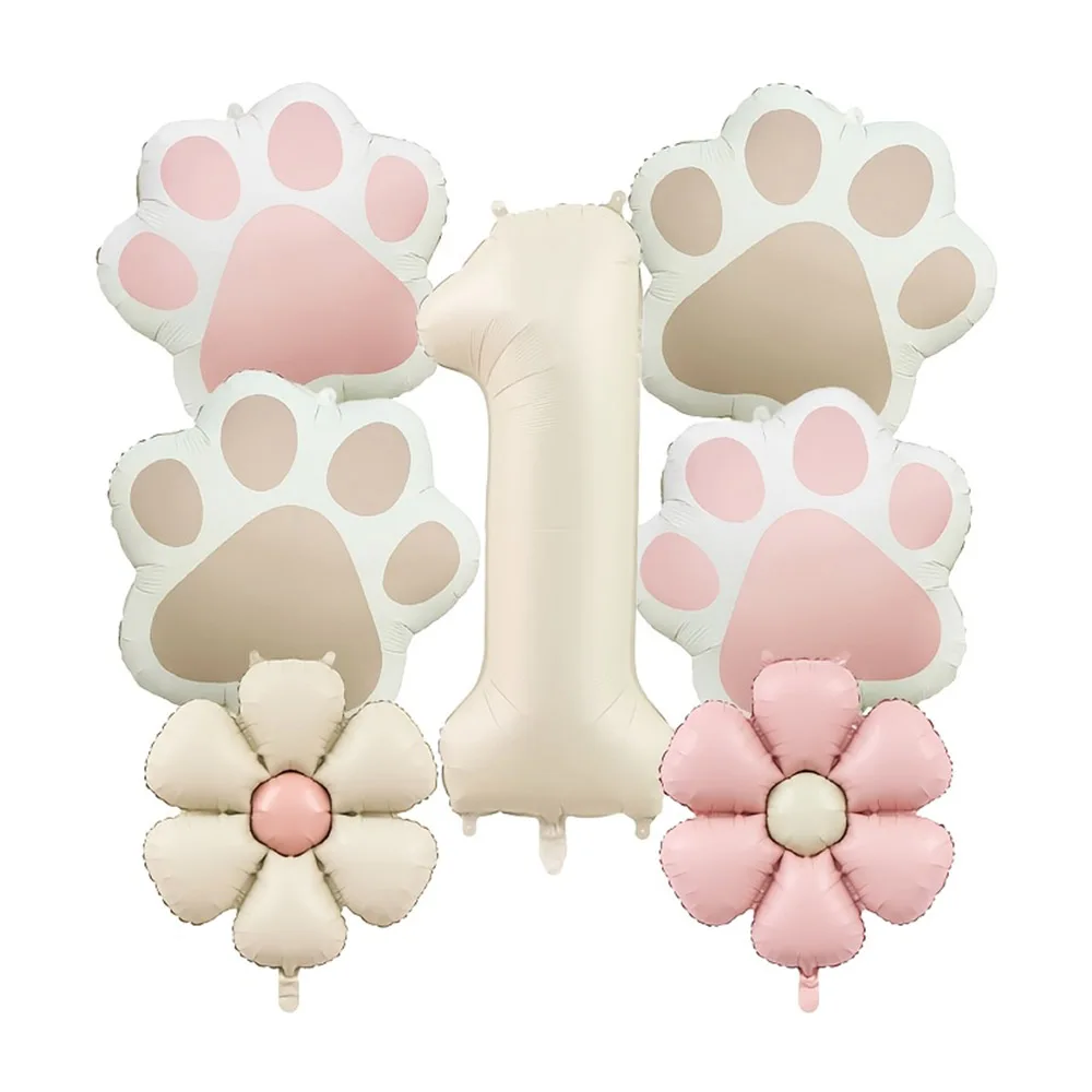 1Set 18inch Pink Cream Daisy Dog Paw Aluminum Film Cream Number Balloon Happy Birthday Wedding Decor Baby Shower Supplies Gifts