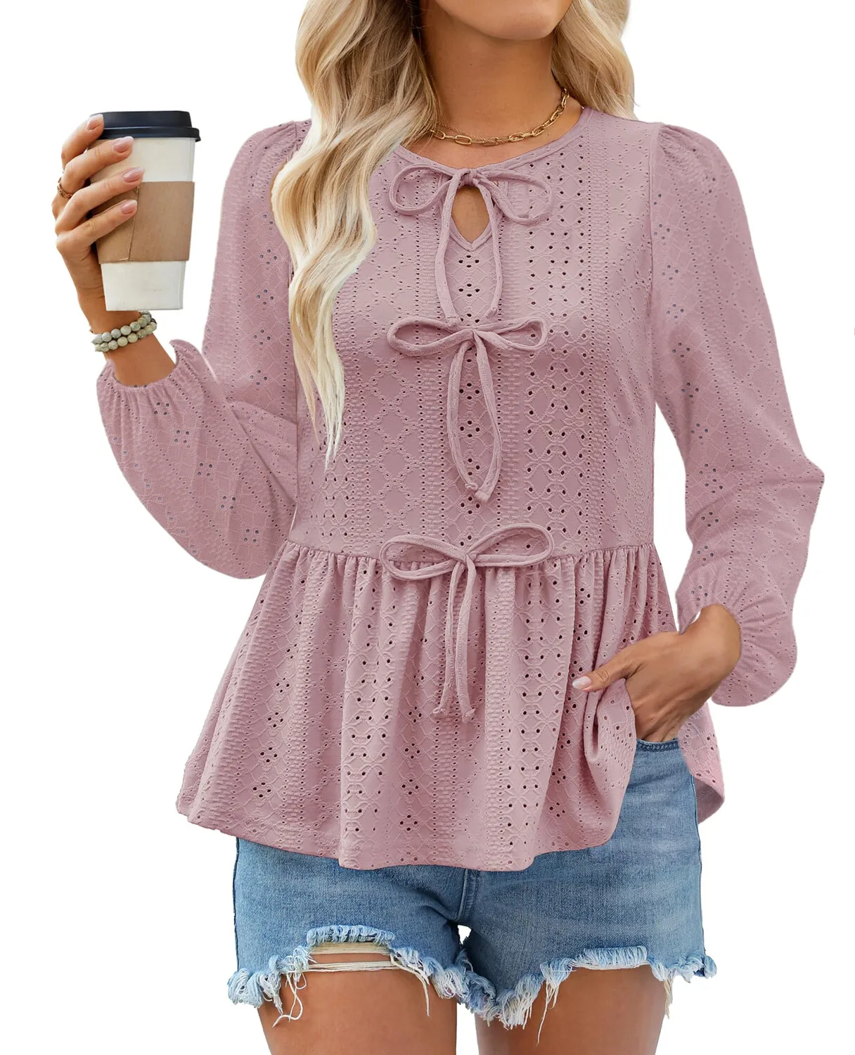 

2025 Women Y2K Babydoll Blouse O-Neck Bubble Sleeve Shirts Retro Casual Tops