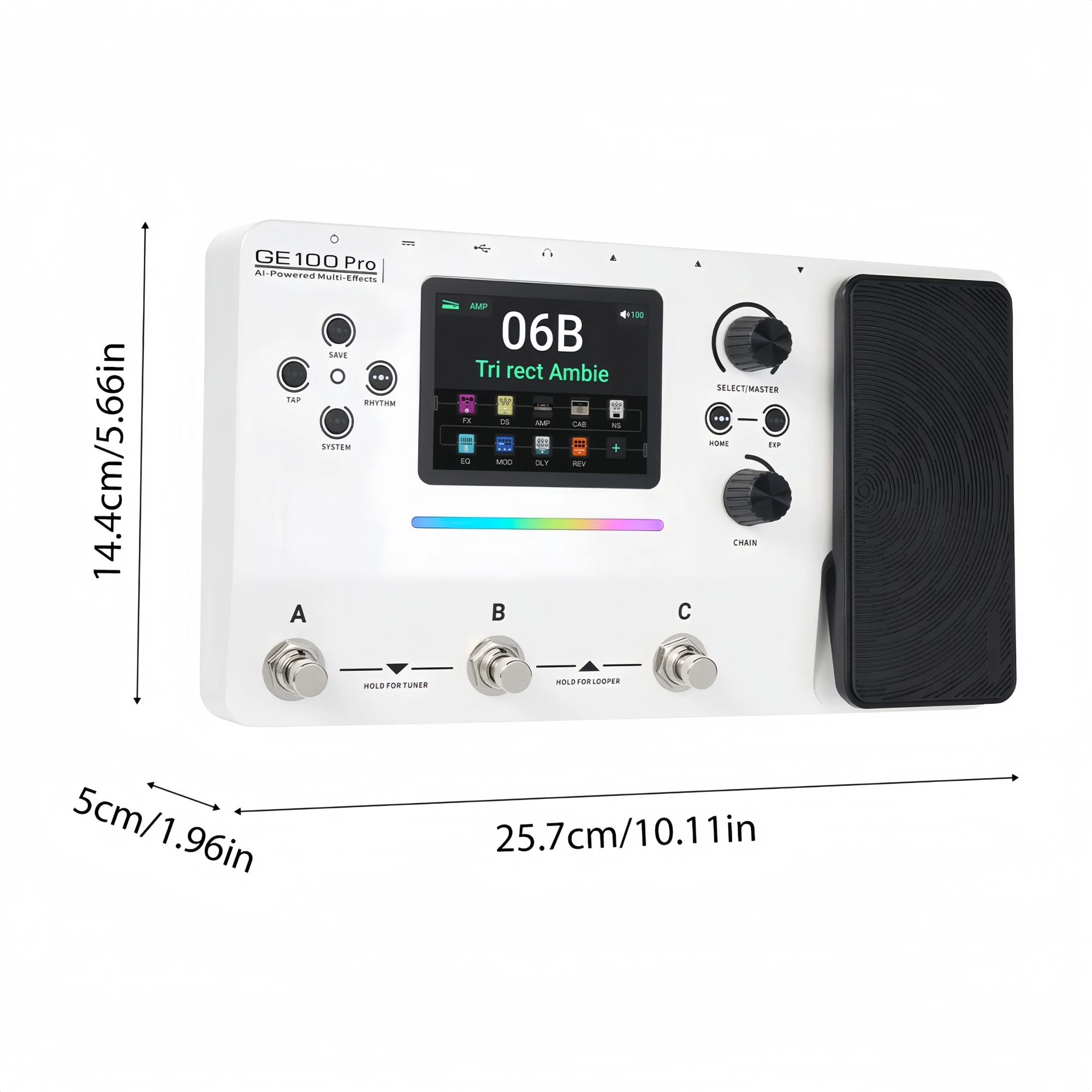 Mooer GE100 Pro Multi Effects Guitar Pedal AI Advisor 150 Presets Looper Drum Machine 3.5 Inch Screen for Live Performance