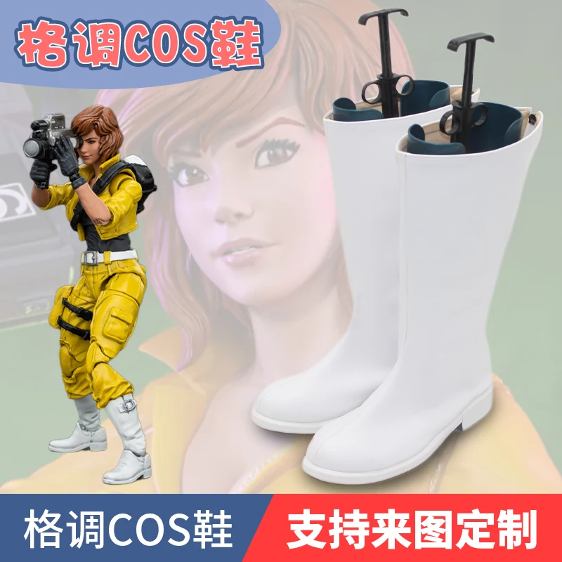Abril O'Neil ‌   Botas de cosplay para festa de carnaval de Halloween, sapatos de dramatização para mulheres