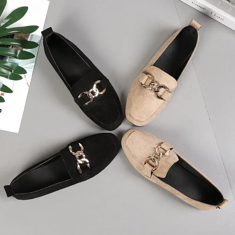 Spring Fashion Flat Shoes Women Quality Metal Slip on Loafer Shoes Ladies Flats Mocassins Big Size 35-41 Sapato Feminino 2021