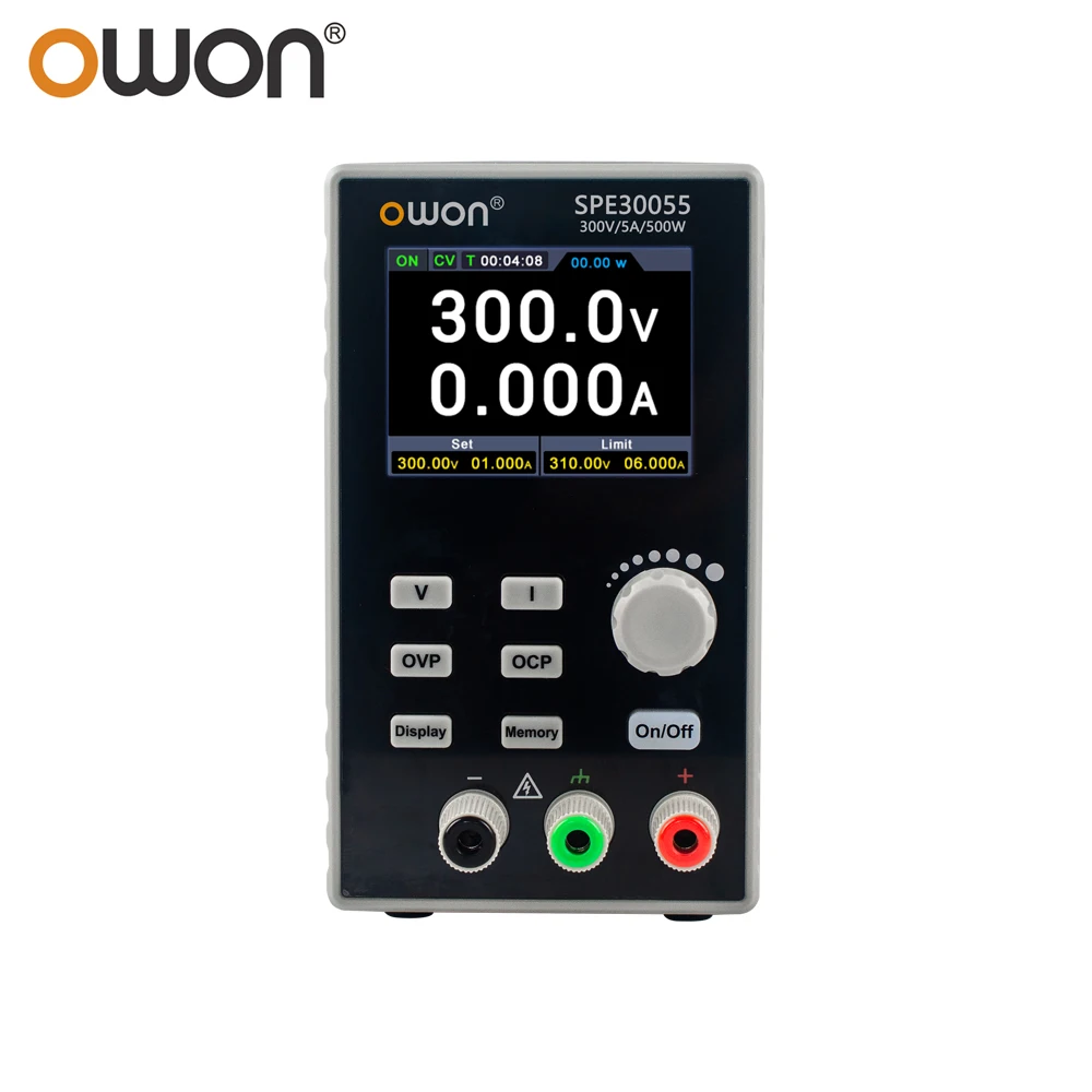 Fonte de alimentação OWON 500W DC SPE15105 SPE30055 150V/300V 10A/5A OVC OVP OTP USB/RS232/RS485/LAN LCD de 2,8 polegadas DC regulado