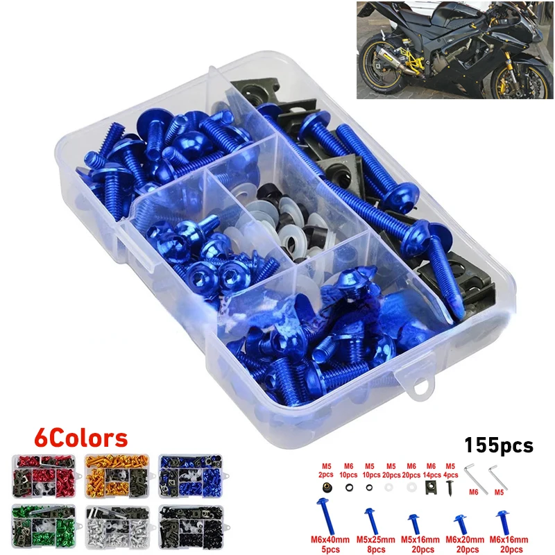 155Pcs Bolt Kit For Yamaha YZ YZF 80 85 125 250 250F 400 450 450F Body Fenders Motorcycle Body Fairing Bolt Screw Nut Kits