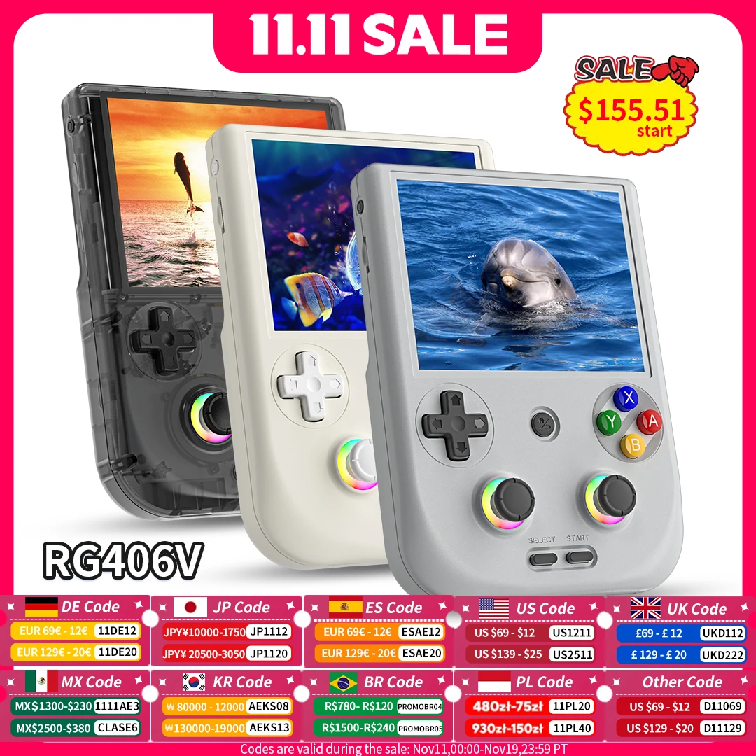 Портативная игровая консоль ANBERNIC RG 406 В, 4 дюйма, IPS, мультисенсорный экран, Android13, RG406V, ретро-видеоигры, поддержка обновления 1080p DP FOTA