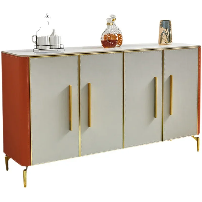 

Italian sideboard,saddle leather high cabinet,integrated storage against the wall,dining room entrance cabinet,modern and simple