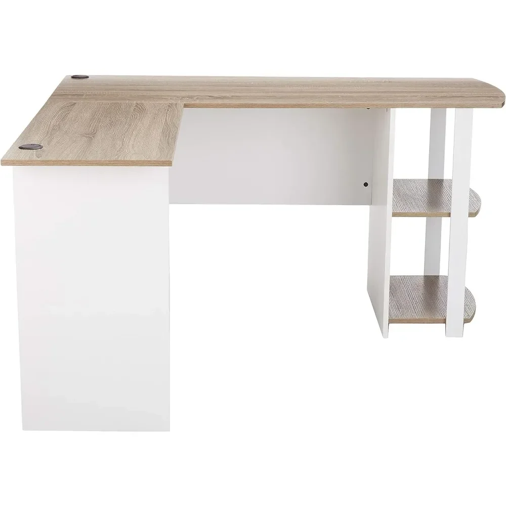 Ameriwood Home Dakota L-Shaped Desk with Bookshelves, White/ Sonoma Oak