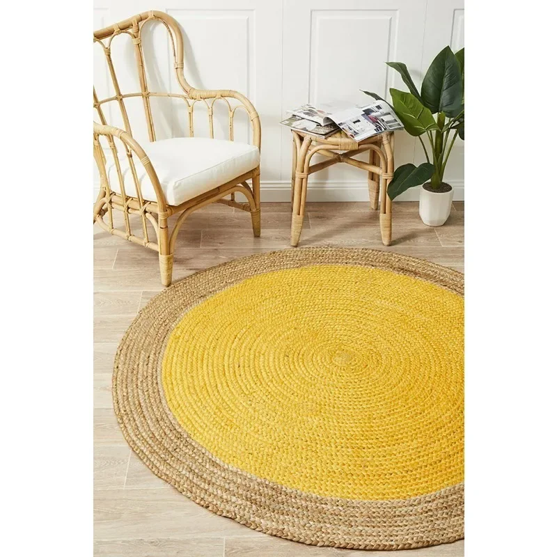 

Rug Round 100% Natural Jute Braided Style Reversible Area Carpet Home Decor Rug