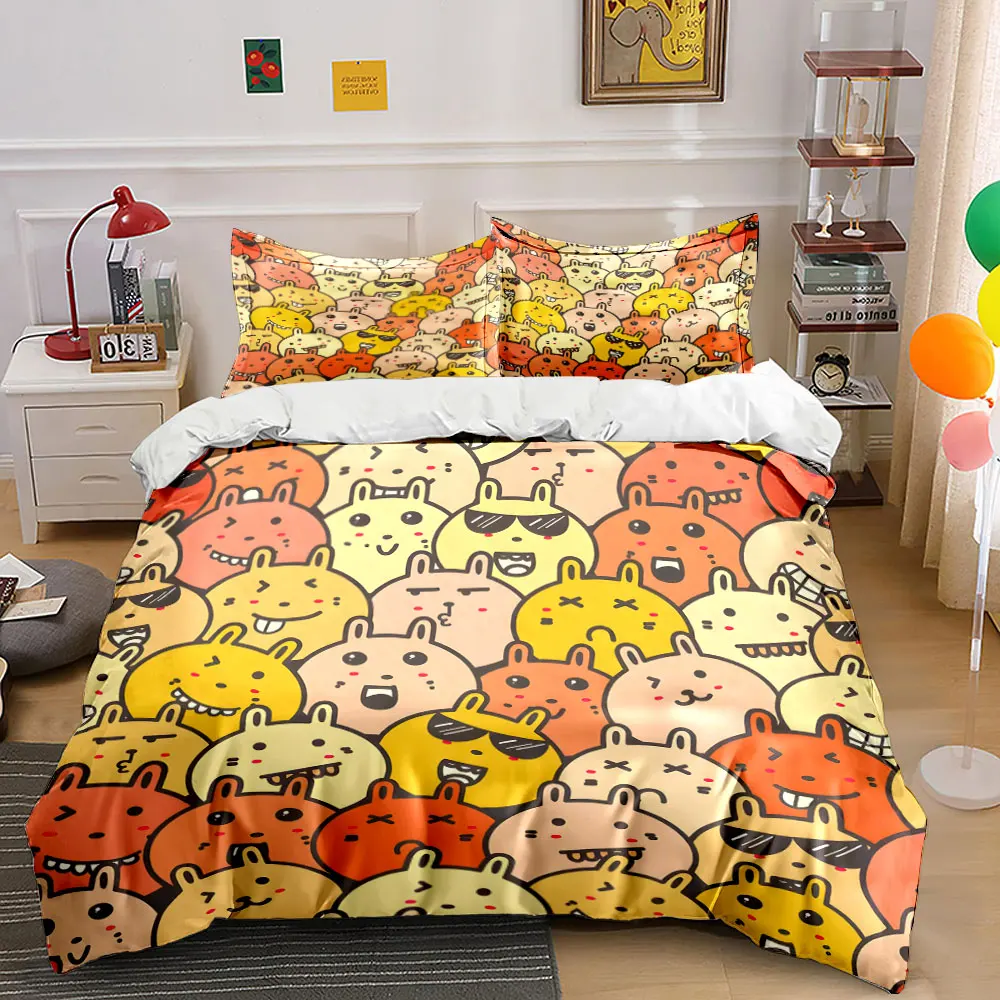 Cartoon animal expression pattern Bedding Set for Kids Luxury Gift 3pcs Digital Print Comforter Set Soft Comfortable Breathable