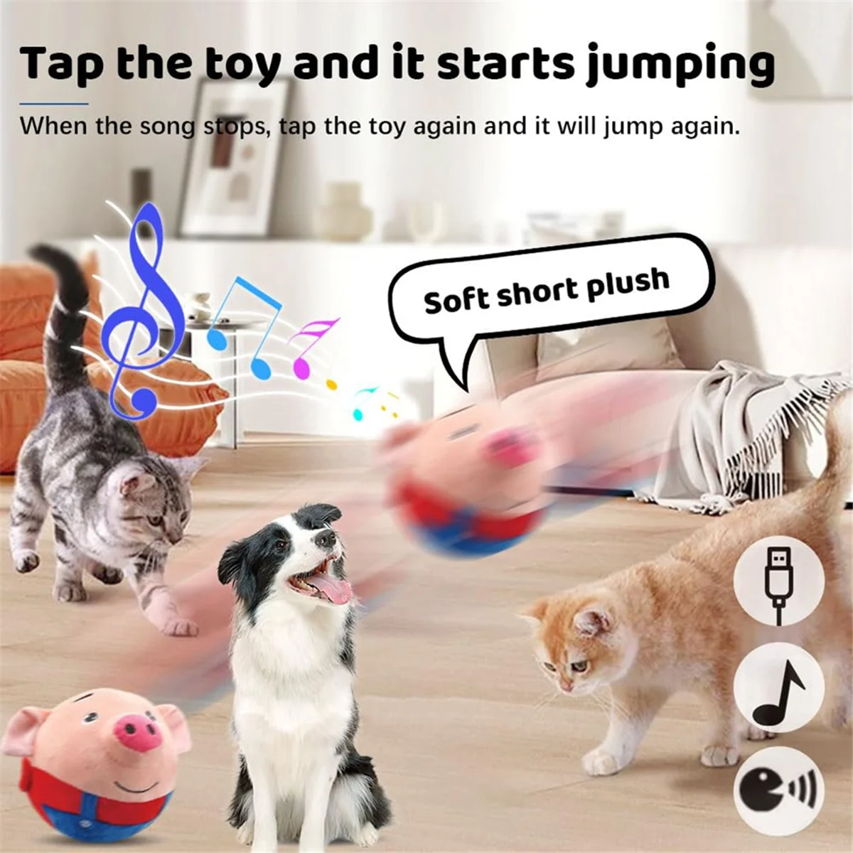 Active Moving Pet Plush Interactive ของเล่นสุนัข, ย้ายสุนัขของเล่น, ล้างทําความสะอาดได้การ์ตูนหมู Plush เสียงสุนัขอิเล็กทรอนิกส์ของเล่น D