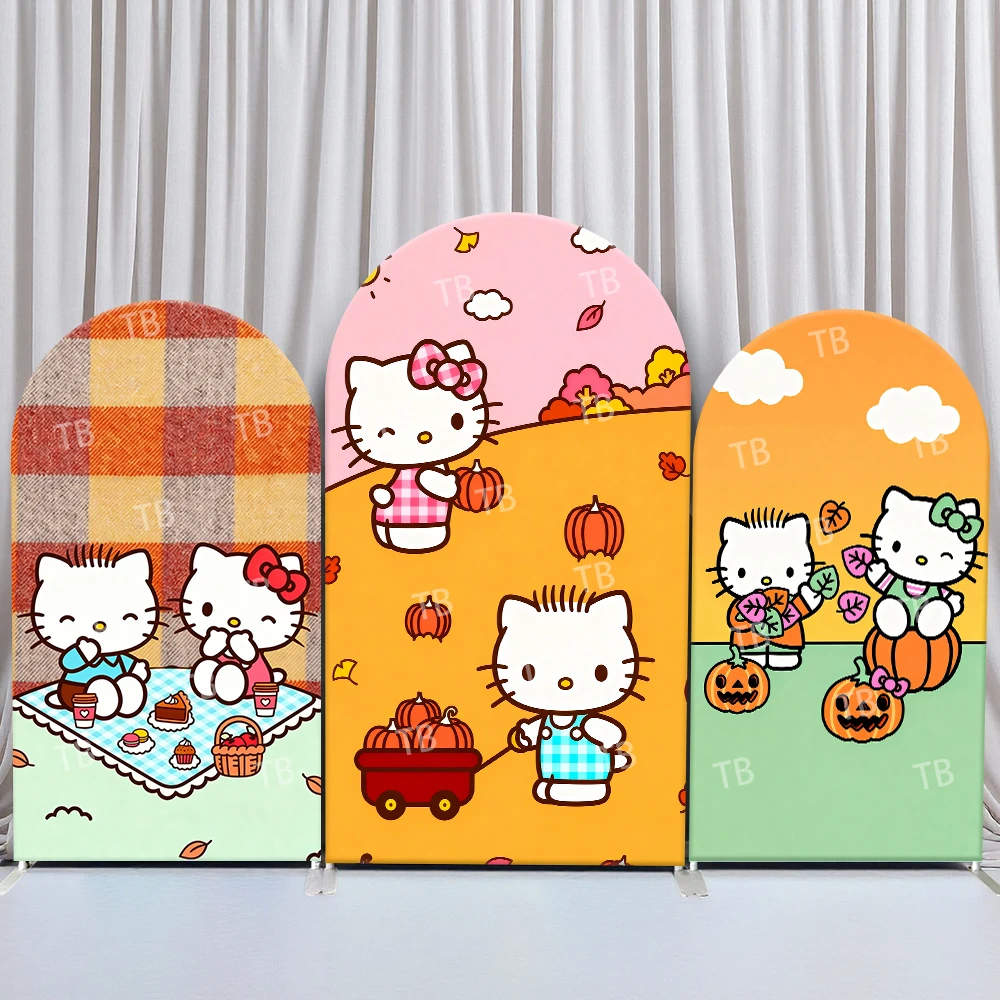 

Sanrio Hello Kitty Autumn Pumpkin Style Arch Backdrop Cover Cozy Festive Scene For Kids Birthday Baby Shower Photo Booth Decor