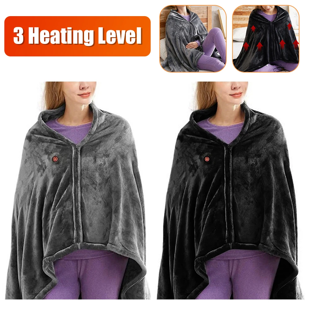 USB Electric Heated Blanket 3 Heating Levels Fleece Heated Blanket Wearable Heating Lap Blanket for Household and Office 5V 2A