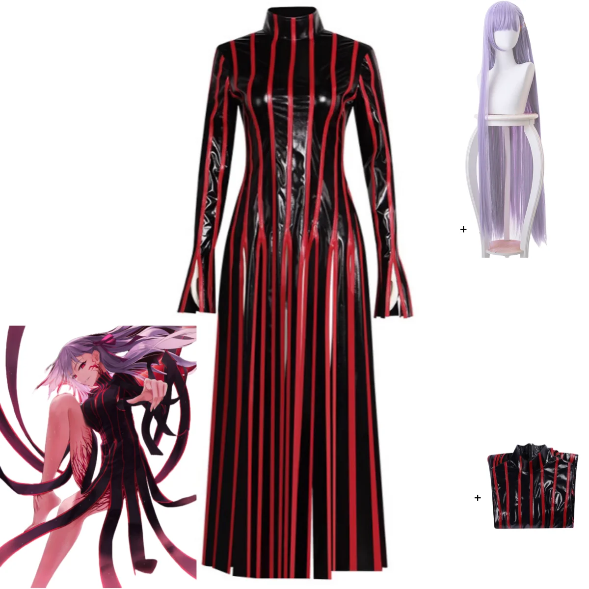 

Anime Game Fate/stay Night Matou Sakura Cosplay Costume Combat Uniform 2025 Sexy Split Striped Dress Wig Woman Carnival Suit Hot